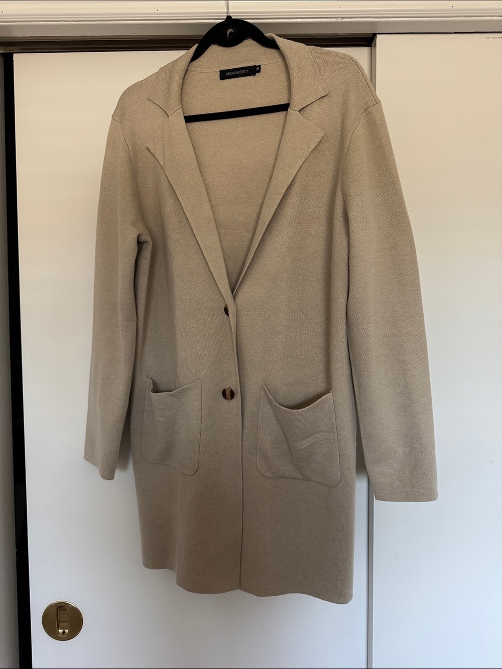 Long Cream Knit Blazer Cardigan Women